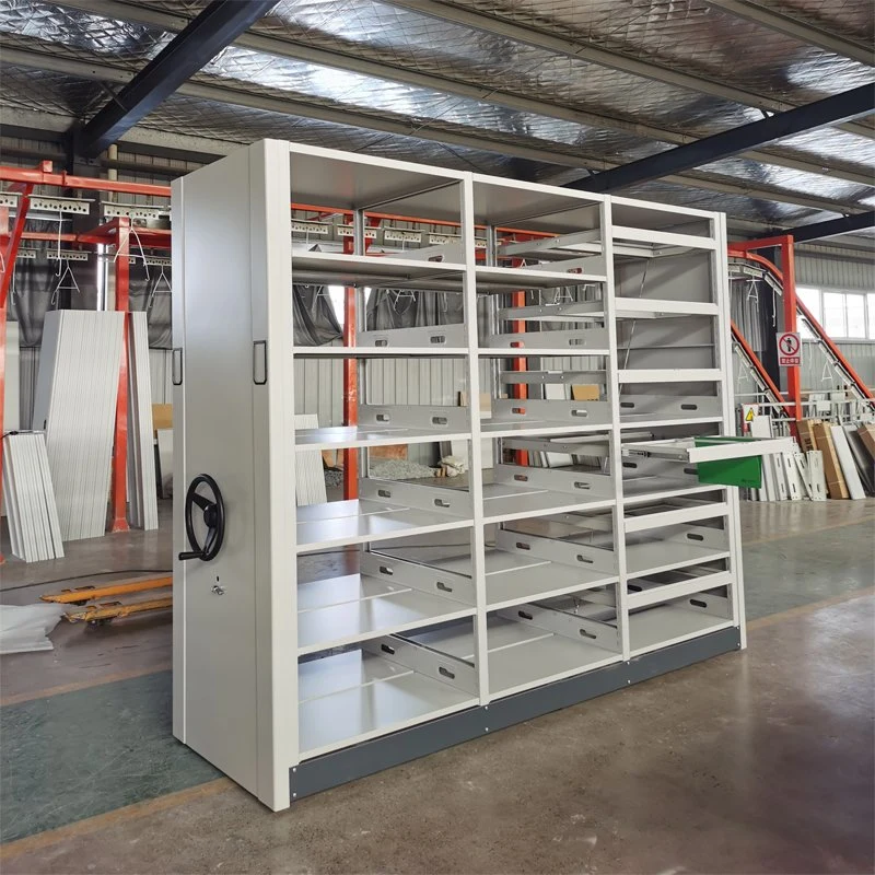 High Density Manual Mobile Shelving Bank Hospital Library Archive Mechanical Mobile Compactor